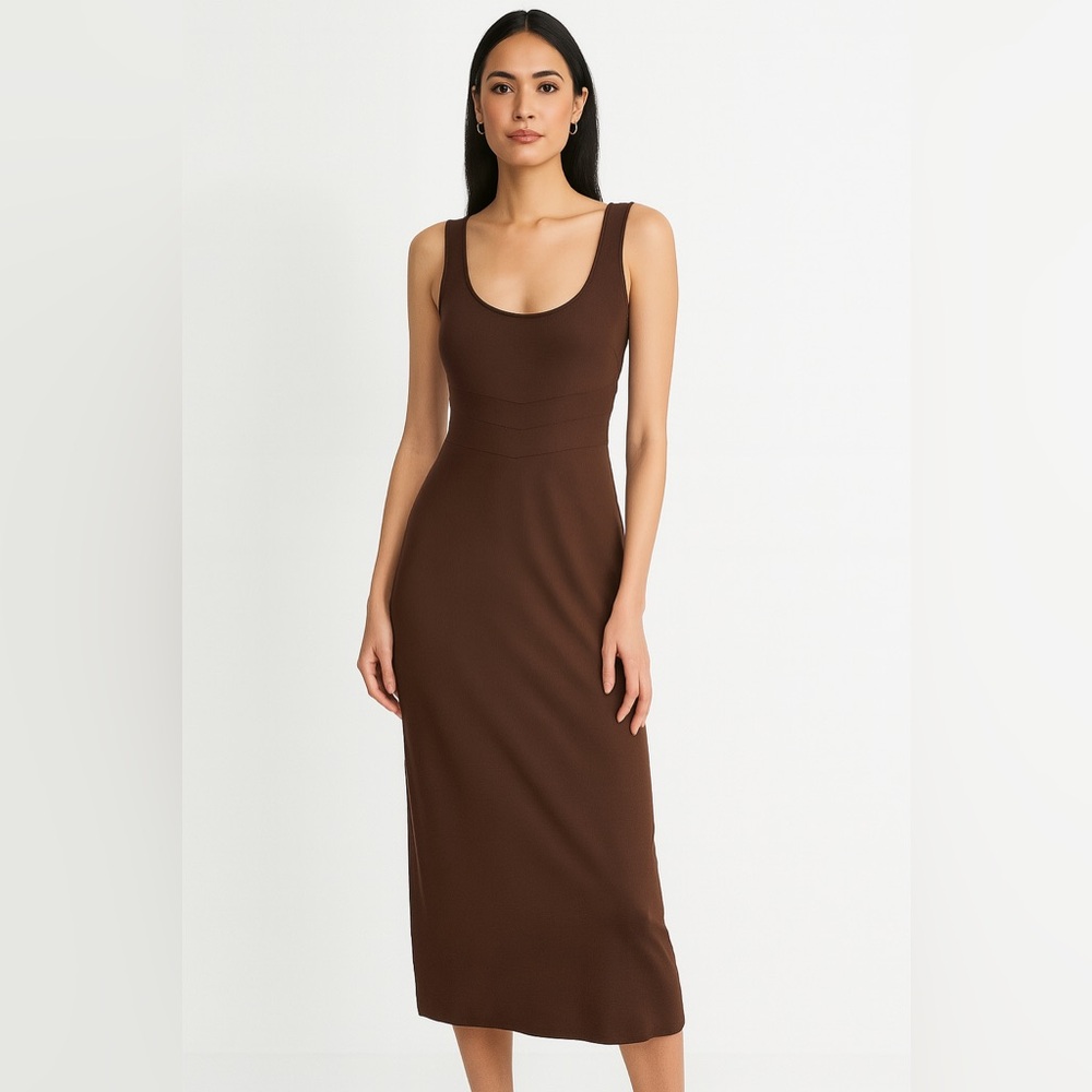 Ann Taylor 100% Silk Brown Sleeveless Maxi Dress